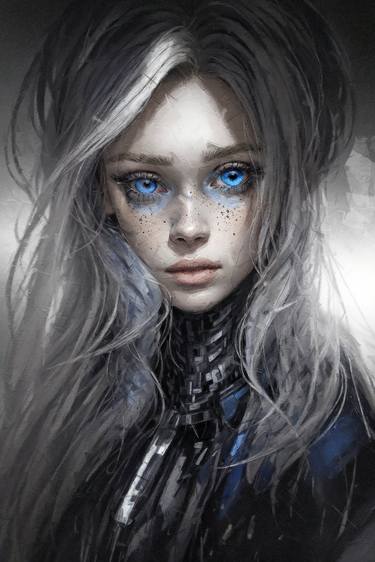 Blue future -Cyber girl futuristic art thumb