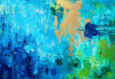 A lonely leaf - Blue Turquoise Abstract Art thumb