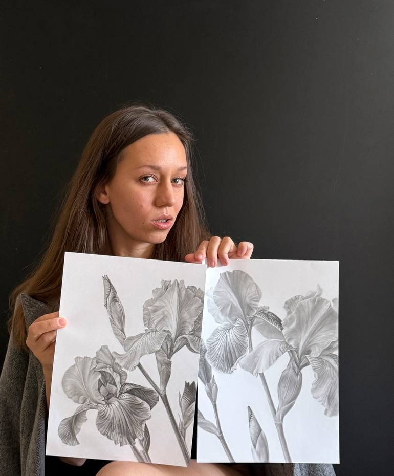 Original Black & White Floral Drawing by Anna Lyashenko