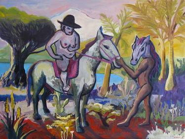 Original Figurative Horse Paintings by Jana Blum Zimova