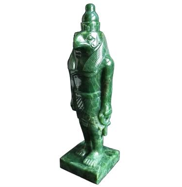 Green Nephrite Jade Stone Egyptian God Horus Sculpture Statue the Hawk Headed Man, the War God and Ancient Deity & Protector of Egypt thumb