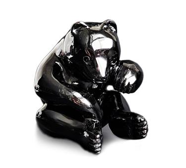 Black Bear Sculpture Made of Obsidian Gemstone thumb