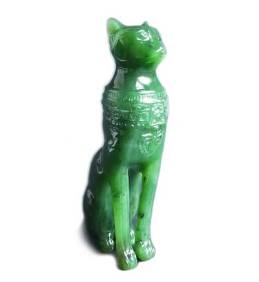 Egyptian Goddess Bastet Cat Statue Sculpture, One of the Most Worshiped Egyptian Deities Made of Genuine Nephrite Jade Stone thumb