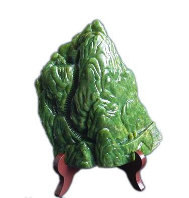 Mountain Landscape Sculpture Made of Green Nephrite Jade thumb