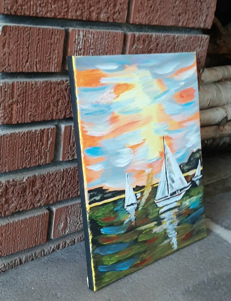 Original Sailboat Painting by DANIELA MARAZOVA