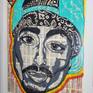 This portrait of legendary hip-hop artist and actor Tupac Shakur is painted onto pages torn from a dictionary and adhered to the surface of the canvas