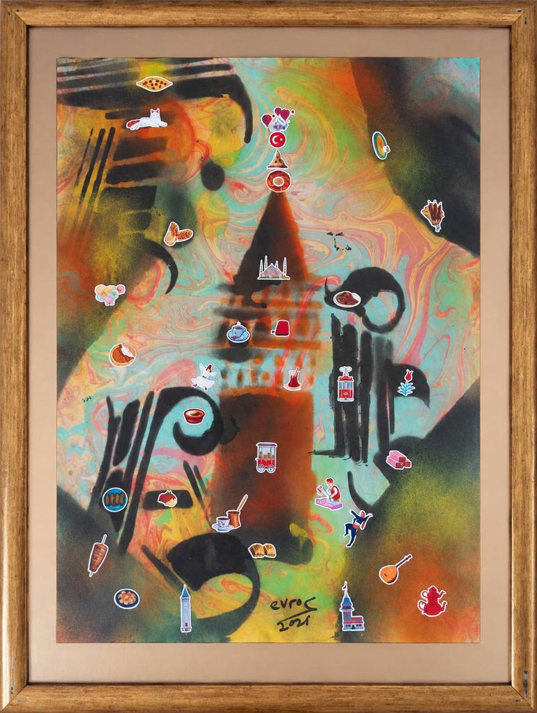 Original Architecture Painting by Evrensel Urum | Abstract Art on Paper | Beyoglu with a Hangover