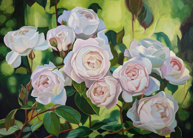 Garden white roses Painting by Ekaterina Vestnikova | Saatchi Art
