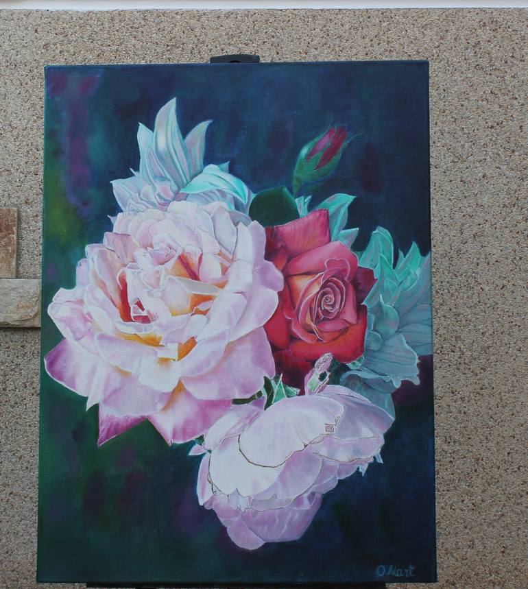 Original Art Deco Floral Painting by Olga Mart