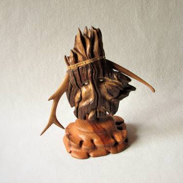 Abstract Sculpture «Spirit of the Forest», Tree Root Craft, Animal Totem. thumb