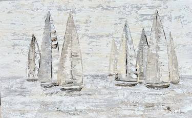 SAILING SPLENDOR. Regatta Beige Gray Coastal Painting Sailboats thumb