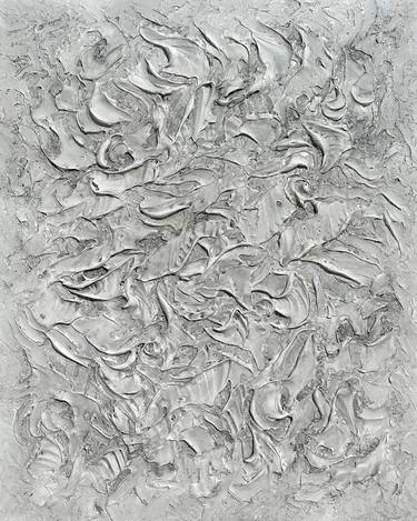 CERTAIN SECRETS. Abstract Gray, Silver Textured 3D Painting thumb