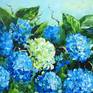 blue white hydrangea flowers brushstrokes