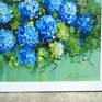 blue white hydrangea flowers brushstrokes