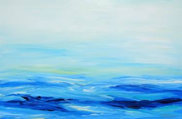 Abstract seascape painting #810-41. Blue, gray, teal tones. thumb