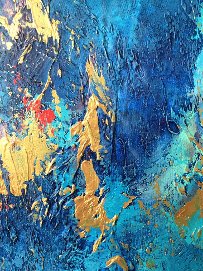 Abstract Acrylic Painting White & More Blue Bronze Red