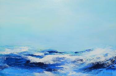 Abstract ocean waves seascape painting #810-42. Dark blue, grey, teal thumb