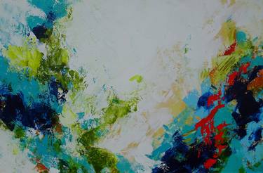 Large Abstract Painting Blue, Green, Red and White Modern Textured Art thumb