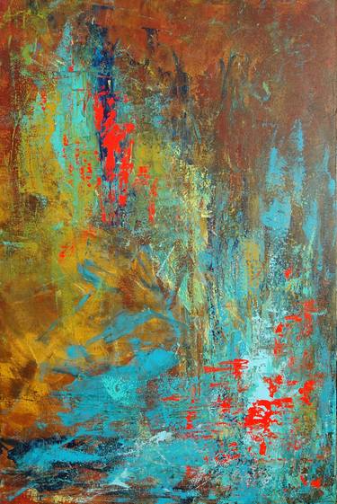 Large modern blue abstract painting with texture thumb