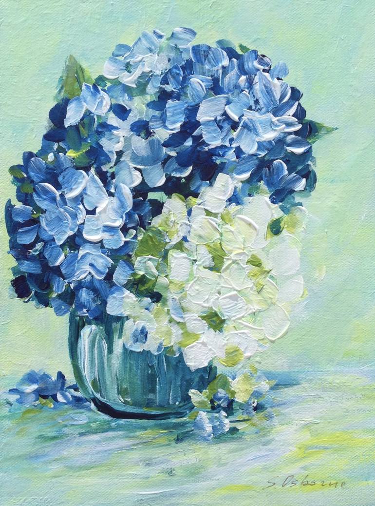 Image of Blue and white hydrangea painting