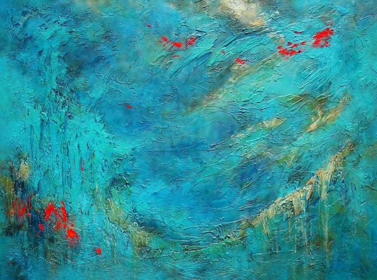 Abstract gold, green and blue landscape painting