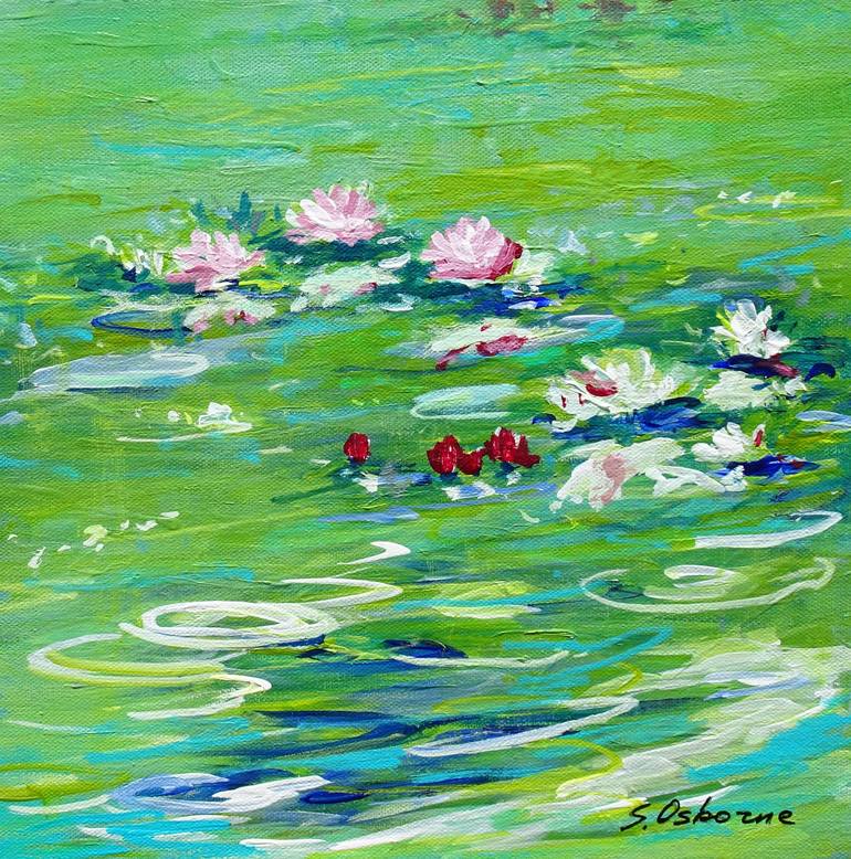 Water Lily Pond Small Floral Painting Green Painting On Canvas Modern Impressionism Art Painting By Sveta Osborne Saatchi Art