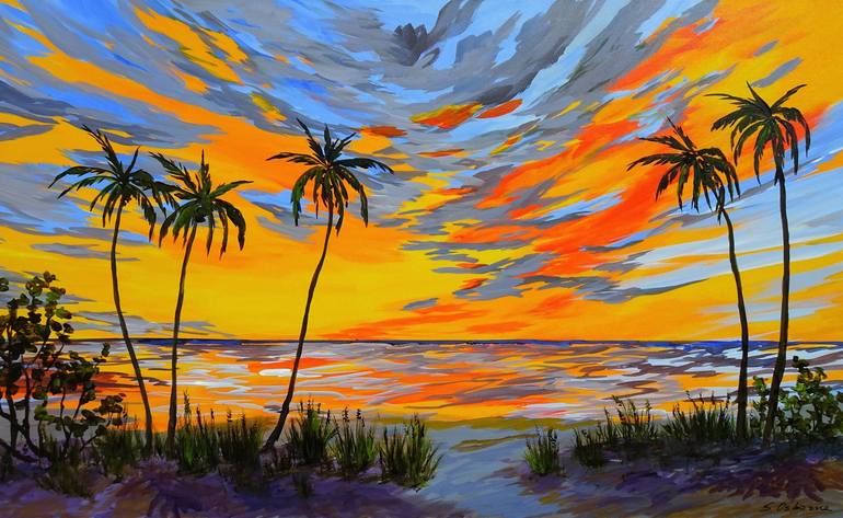 colorful ocean sunset painting