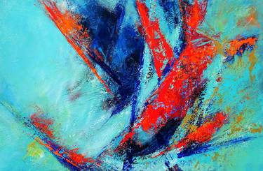 MOMENTS IN TIME II. Teal, Blue, Aqua, Navy, Red Contemporary Abstract Painting with Texture thumb