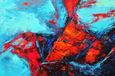 MOMENTS IN TIME III. Teal, Blue, Aqua, Navy, Red Contemporary Abstract Painting with Texture thumb