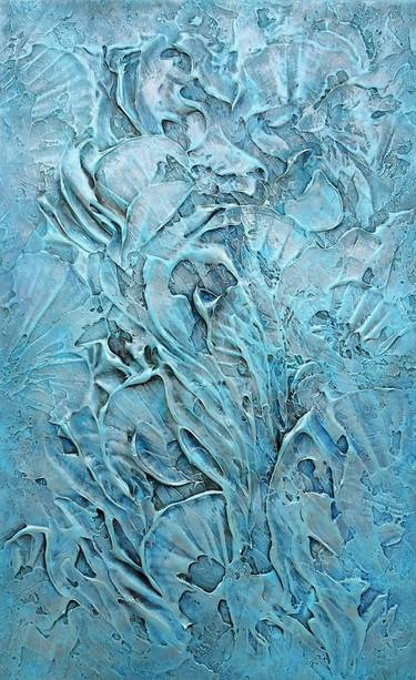 HIDDEN TREASURE. Blue abstract textured painting on canvas thumb