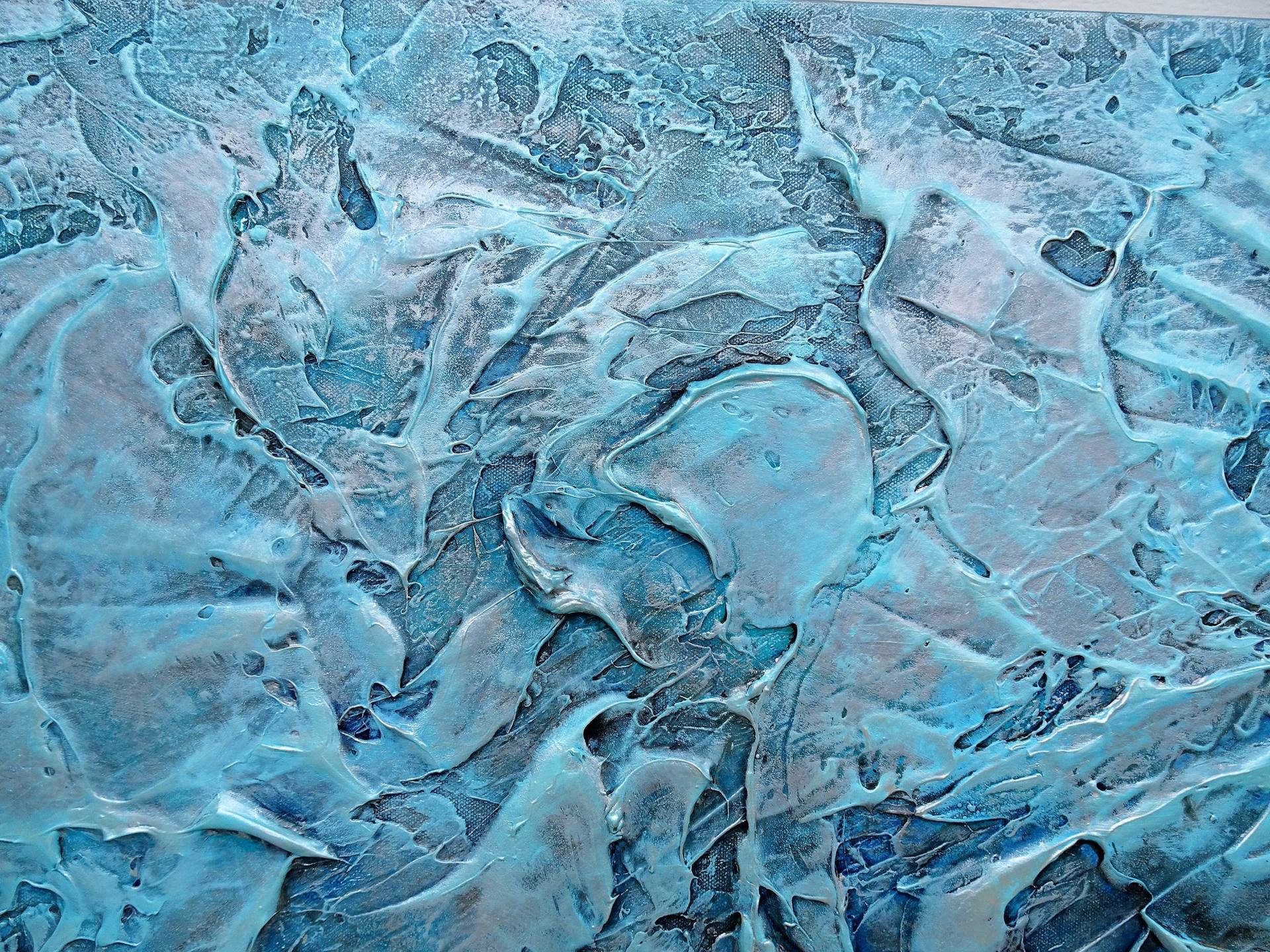 HIDDEN TREASURE. Blue abstract textured painting on canvas
