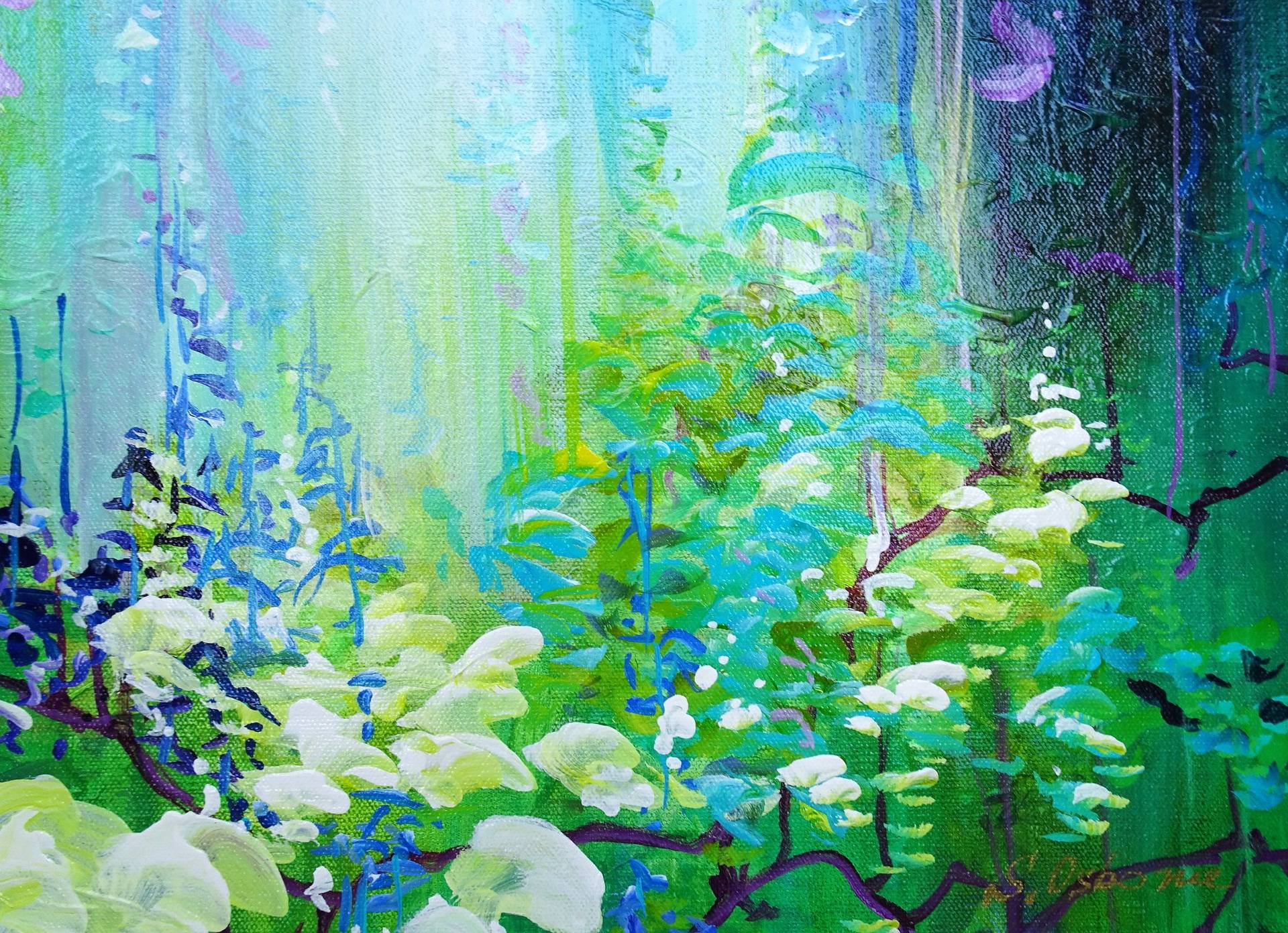 TROPICAL RAINFOREST I. Orchid Flowers Acrylic Square Painting Painting by  Sveta Osborne