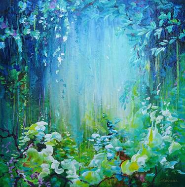 TROPICAL RAINFOREST II. Orchid Flowers Acrylic Square Painting thumb
