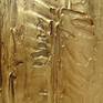 Contemporary painting with heavy texture in gold, brown, and bronze colors.
