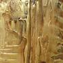 Contemporary painting with heavy texture in gold, brown, and bronze colors.