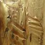 Contemporary painting with heavy texture in gold, brown, and bronze colors.