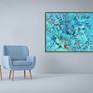 Blue, teal, turquoise extra large abstract coastal art with 3D dimension