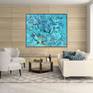 Blue, teal, turquoise extra large abstract coastal art with 3D dimension
