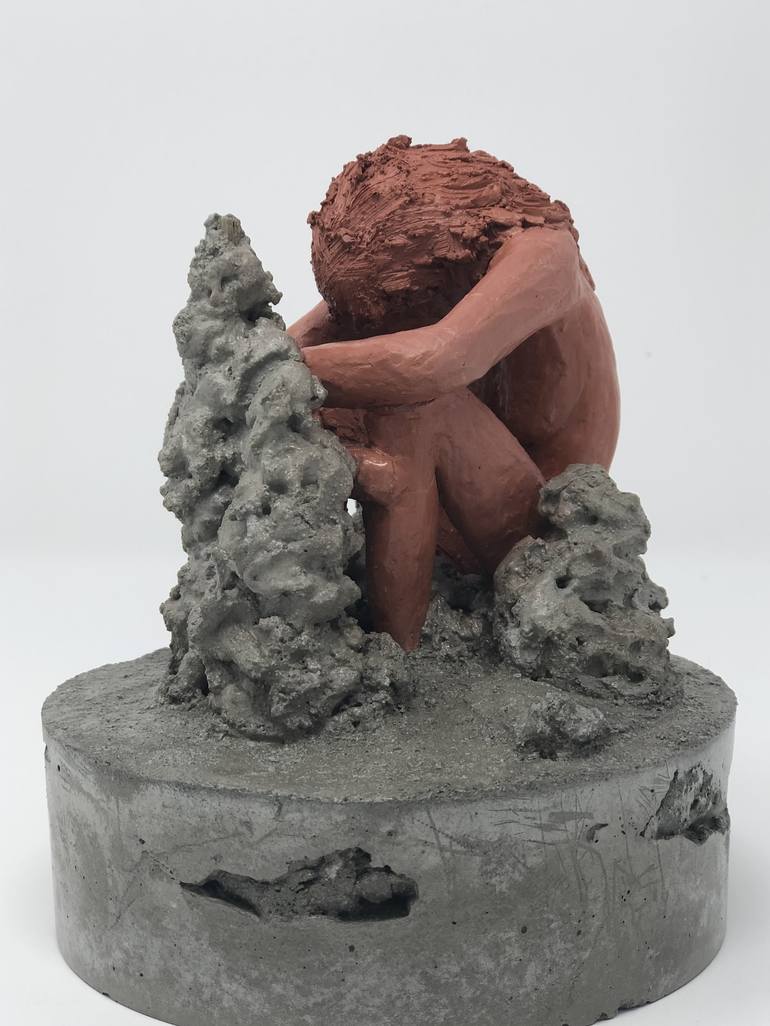 Hide, hand formed clay sculpture on concrete - Print