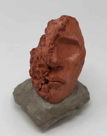 Self Portrait, hand formed clay and cement sculpture thumb