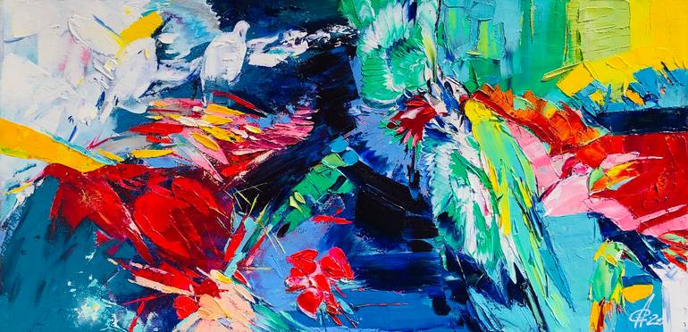 Original Abstract Painting by Svitlana Andriichenko | Abstract Art on Canvas | Birds of paradise