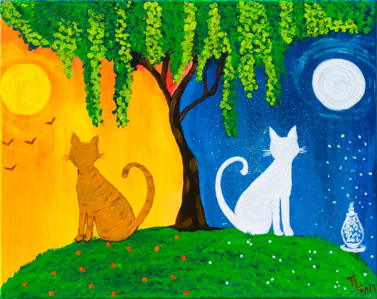 Day And Night Cats Painting By Tanya Lisser Saatchi Art