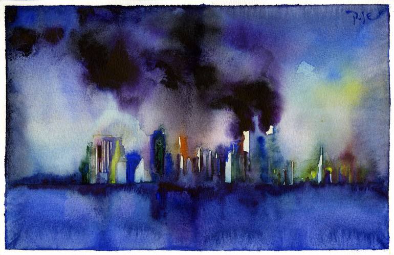 Original Cities Painting by Igor Pose | Impressionism Art on Paper | Smoke on the Water