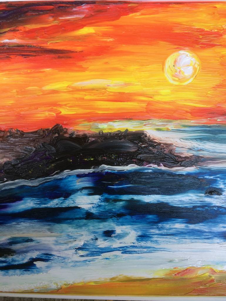choppy water sunset Painting by Stephen Phillips | Saatchi Art