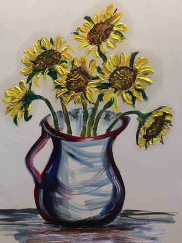 Sunflowers in glass vase thumb