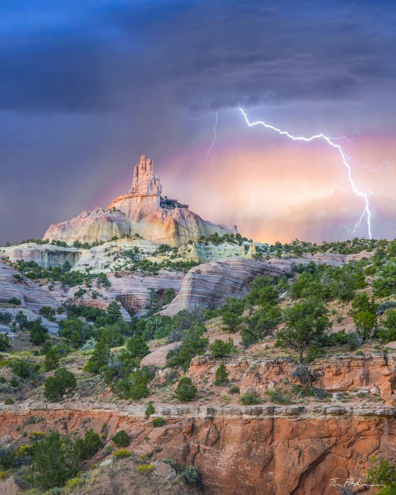 Lightning Strikes near Church Rock, New Mexico. Photography by Tim