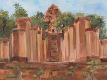 Original oil painting. Temple complex in Vietnam. Etude oil on cardboard, temple, Hinduism. Cham towers thumb