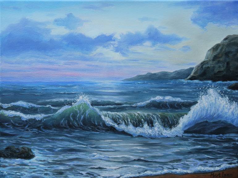 Emerging Light - Original Realistic Seascape Painting oil on round 24  canvas