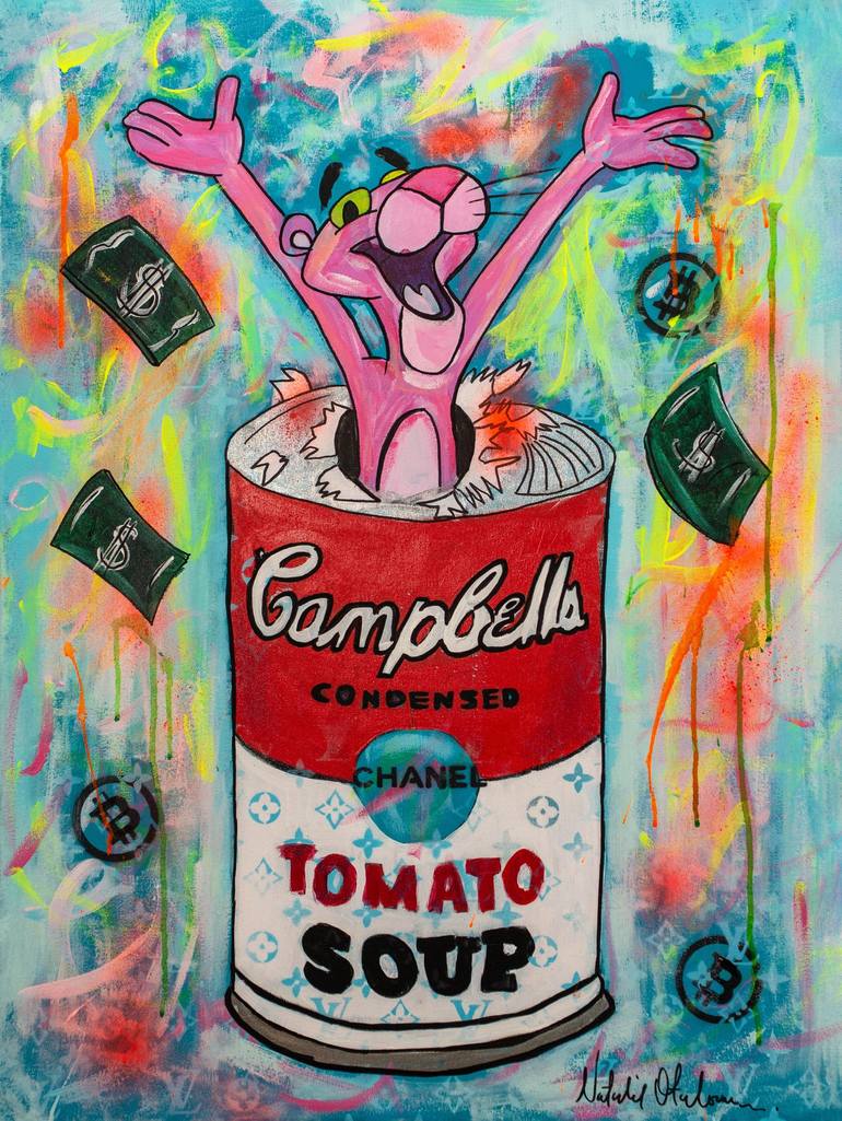 Campbells lucky pink panther Painting by Natalie Otalora