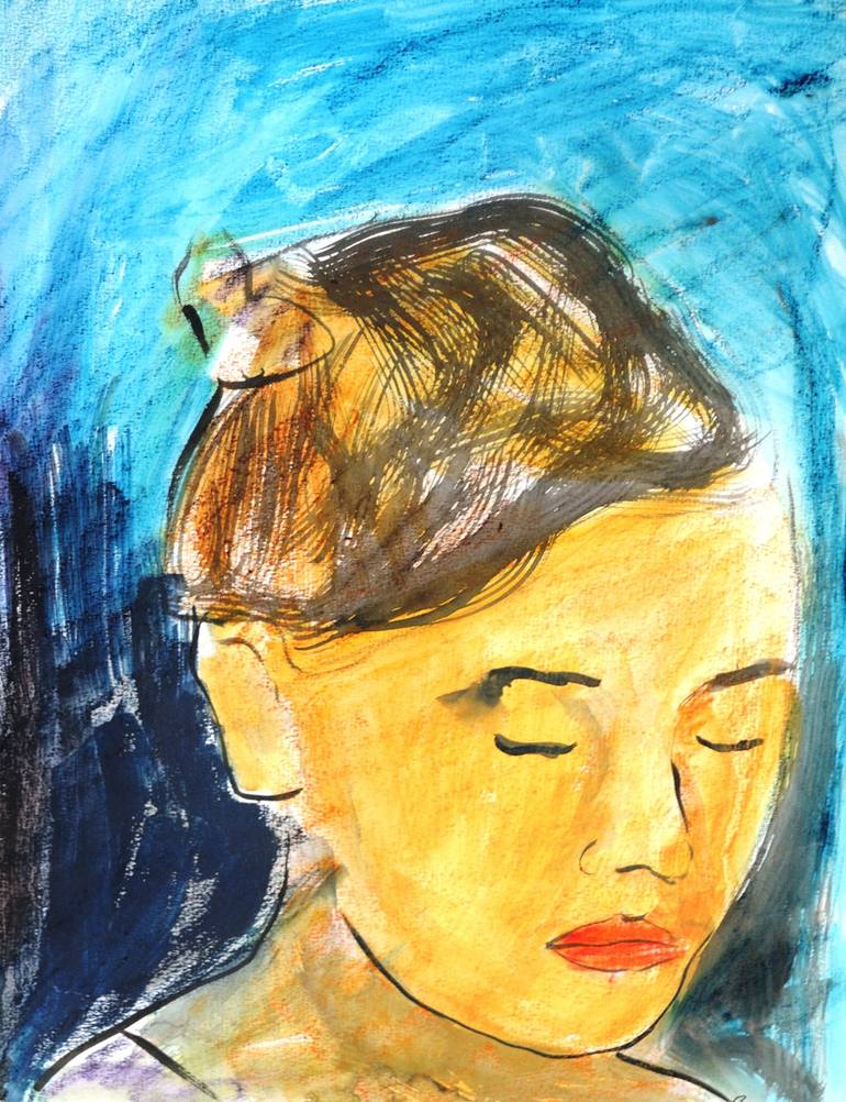 A blue girl Painting by Krzysztof Bobrowski Saatchi Art